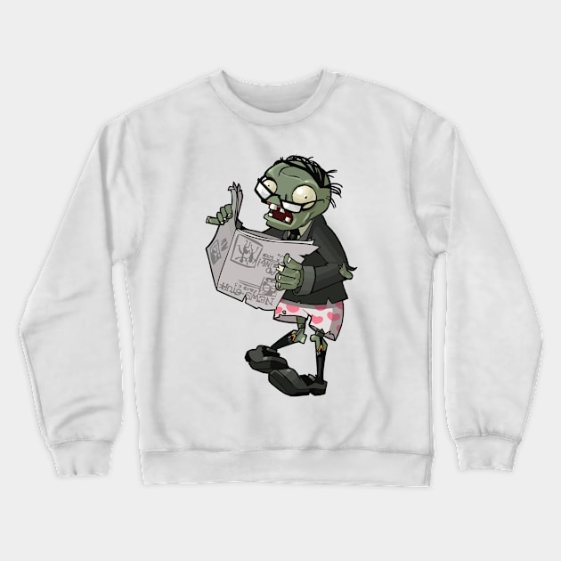 Zombie Grandpa Reading Newspaper Crewneck Sweatshirt by ozumdesigns